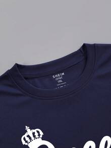 SHEIN EZwear Áo thun Plus size Lá thư Đồ họa Giải trí - Màu xanh hải quân - Xem 4