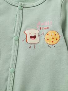 Baby 3pcs Striped & Cartoon Graphic Button Front Sleep Jumpsuit - Multicolor - View 5
