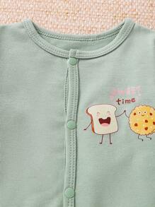 Baby 3pcs Striped & Cartoon Graphic Button Front Sleep Jumpsuit - Multicolor - View 8