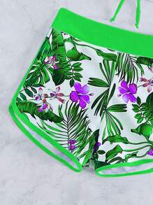 SHEIN Swim Summer Beach Tropical Print Halter Bikini - Green - View 4