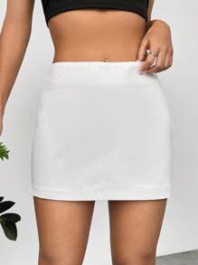Muchica 女士纯色休闲百搭低腰迷你裙 - 白色 - 查看 1