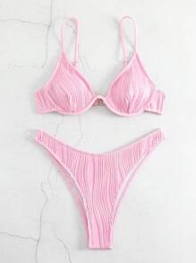 Swim Mod Summer Beach Plain Underwire Bikini Set - Baby Pink - View 6
