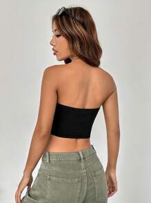 SHEIN EZwear Cut Out Side Crop Tube Top - Black - View 2