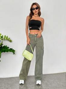 SHEIN EZwear Cut Out Side Crop Tube Top - Black - View 4