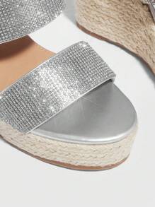 Phụ nữ Dép nêm trang trí bằng đá rhinestone, Dép thủy tinh Slingback cho kỳ nghỉ - Bạc - Xem 3