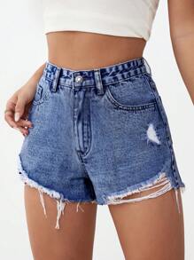破洞毛邊牛仔短褲
