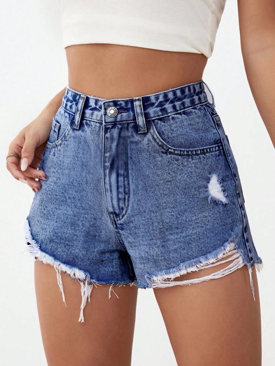 破洞毛邊牛仔短褲