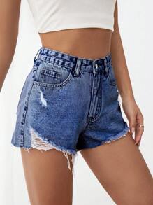 破洞毛邊牛仔短褲