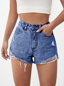 破洞毛邊牛仔短褲