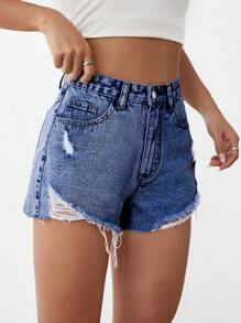 破洞毛邊牛仔短褲