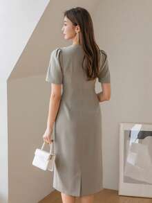 DAZY Solid Ruched Front Dress - Green - View 2