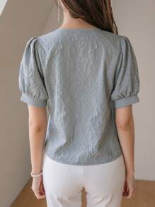 DAZY Blusa Sólida Con Mangas Abullonadas Y Botones Al Frente - Neblina azul - Ver 2