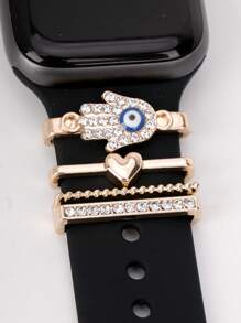 4入組法蒂瑪之手和愛心裝飾時尚鋅合金錶帶裝飾環，兼容Apple Watch Galaxy Watch - 彩色 - 查看 3