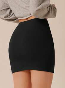 SHEIN BASICS Versatile Solid Bodycon Mini Skirt