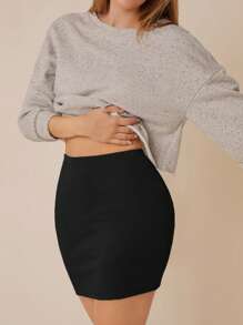 SHEIN BASICS Versatile Solid Bodycon Mini Skirt