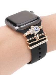4入組法蒂瑪之手和愛心裝飾時尚鋅合金錶帶裝飾環，兼容Apple Watch Galaxy Watch - 彩色 - 查看 4