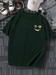 Manfinity LEGND Hombres Camiseta con estampado de dibujos animados - Verde Oscuro - Ver 2