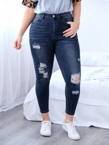 EMERY ROSE Plus Solid Ripped Skinny Jeans