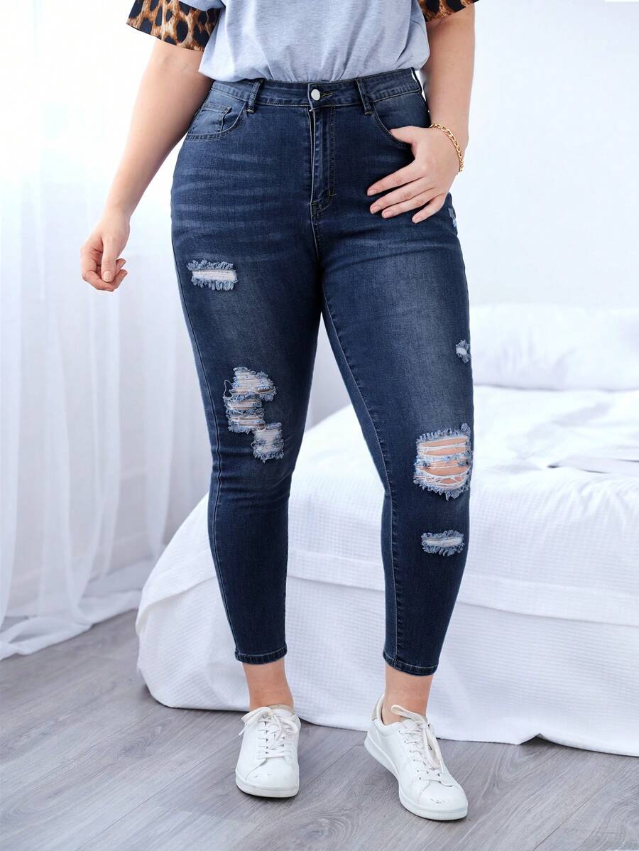 EMERY ROSE Plus Solid Ripped Skinny Jeans