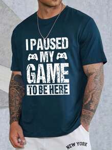 Manfinity Homme Men Plus Slogan Graphic Tee - Navy Blue - View 1