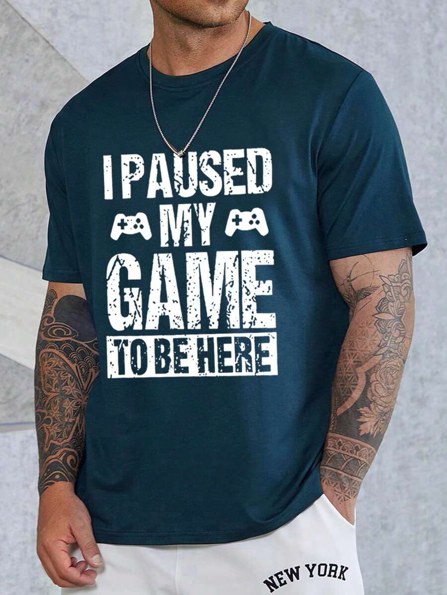 Manfinity Homme Men Plus Slogan Graphic Tee - Navy Blue - View 1