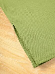 SHEIN 女孩素色背心上衣和半身裙 - 青檸色 - 查看 4