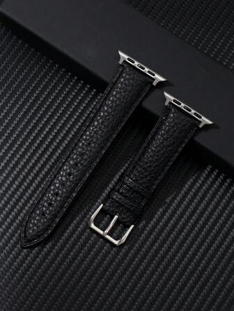 1入組黑色荔枝紋壓花時尚PU聚氨酯錶帶45/49/38/40/41/42/44mm,適用於Apple WatchUltra/SE/8/7/6/5/4/3/2/1