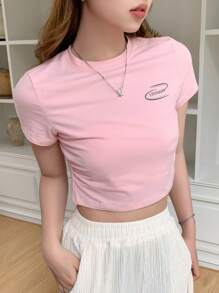 DAZY Letter Graphic Crop Tee - Baby Pink - View 1
