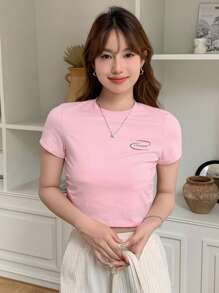 DAZY Letter Graphic Crop Tee - Baby Pink - View 4