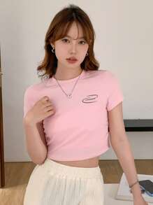 DAZY Letter Graphic Crop Tee - Baby Pink - View 8