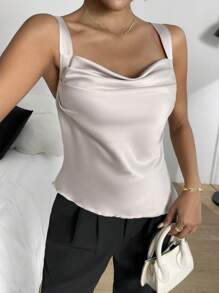SHEIN Privé Áo khoác và áo lót dành cho xe tăng nữ Vắt màu trơn Thanh lịch - Rượu sâm banh - Xem 4