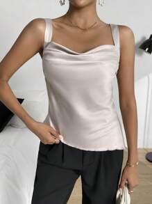 SHEIN Privé Áo khoác và áo lót dành cho xe tăng nữ Vắt màu trơn Thanh lịch - Rượu sâm banh - Xem 5