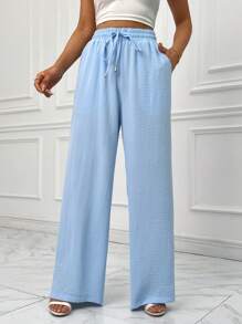 SHEIN Essnce Drawstring Waist Wide Leg Pants