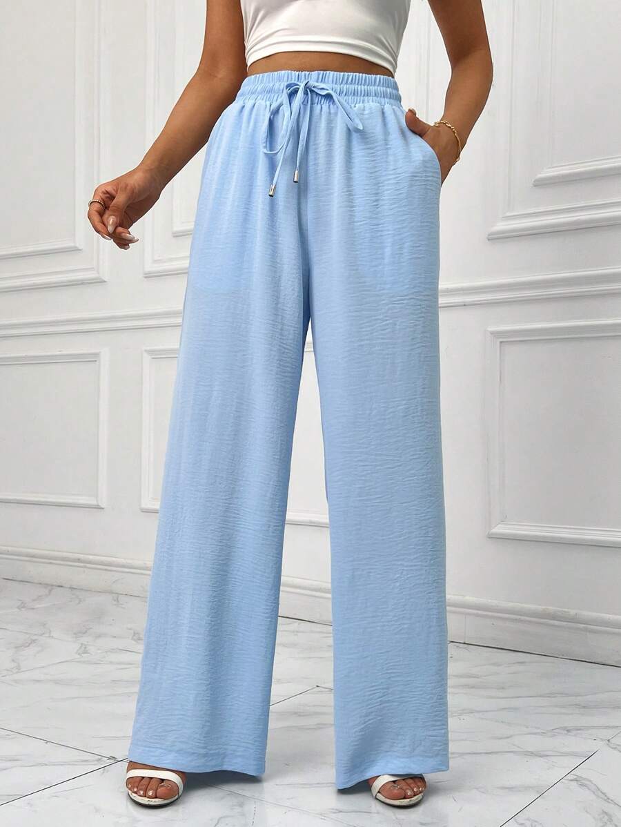SHEIN Essnce Drawstring Waist Wide Leg Pants