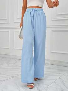 SHEIN Essnce Drawstring Waist Wide Leg Pants