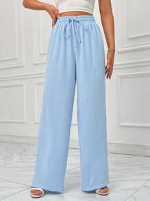 SHEIN Essnce Drawstring Waist Wide Leg Pants