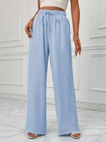 SHEIN Essnce Drawstring Waist Wide Leg Pants