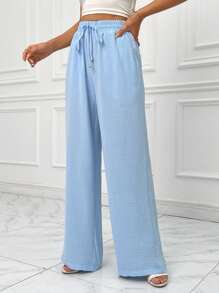 SHEIN Essnce Drawstring Waist Wide Leg Pants