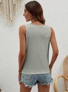 SHEIN LUNE Áo khoác và áo lót dành cho xe tăng nữ xoắn lại Nút phía trước màu trơn Giải trí - Màu Xám nhạt - Xem 2