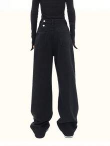 High Waist Straight Leg Jeans - Black - View 2
