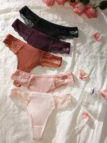 Shein Underwear&Sleepwear Basics 5packs Contrast Lace Panty Sexy Lingerie