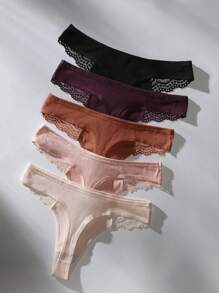 Shein Underwear&Sleepwear Basics 5packs Contrast Lace Panty Sexy Lingerie