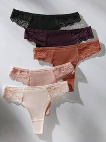 Shein Underwear&Sleepwear Basics 5packs Contrast Lace Panty Sexy Lingerie