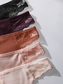 Shein Underwear&Sleepwear Basics 5packs Contrast Lace Panty Sexy Lingerie