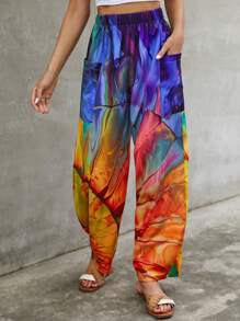 EMERY ROSE Allover Print Wide Leg Pants - Multicolor - View 1