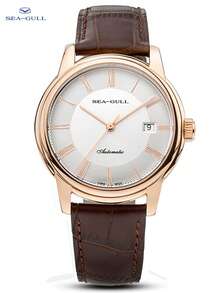 1pc Sea-gull Men's Business Simple Big Three-hand Steel Strap Automatic Mechanical Watch - White - View 1