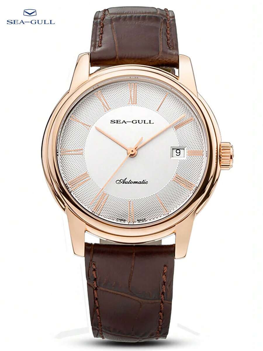 1pc Sea-gull Men's Business Simple Big Three-hand Steel Strap Automatic Mechanical Watch - White - View 1