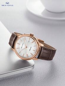 1pc Sea-gull Men's Business Simple Big Three-hand Steel Strap Automatic Mechanical Watch - White - View 7