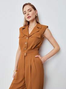 MOTF PREMIUM 無袖西裝外套連身褲 - 棕色 - 查看 5