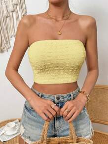 SHEIN Essnce Áo nữ Lộ Lưng Buộc lại màu trơn Giải trí - Màu vàng - Xem 1